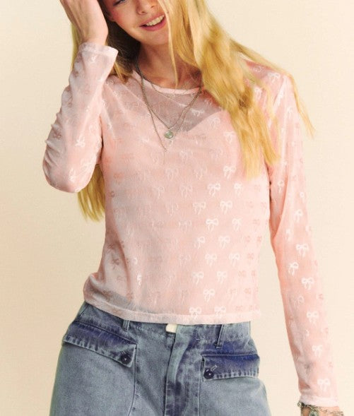 DD Pretty in Pink Bow Mesh Top