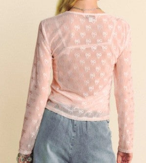 DD Pretty in Pink Bow Mesh Top