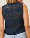 CC  Navy Lace Button Front Tank