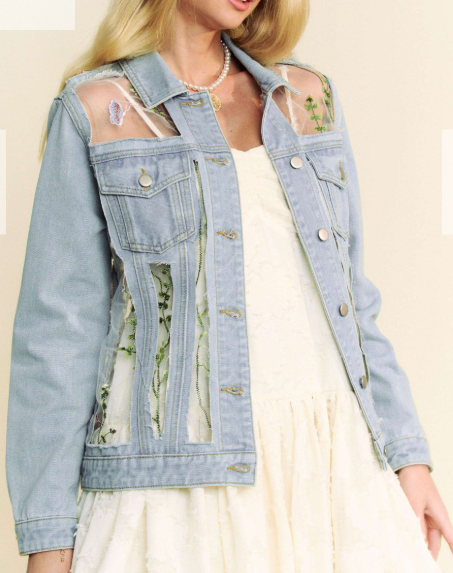 DD Denim Jacket w/Floral Accents
