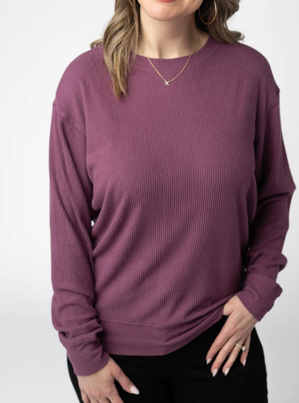 MM Corrine Ribbed Pullover in Plumb