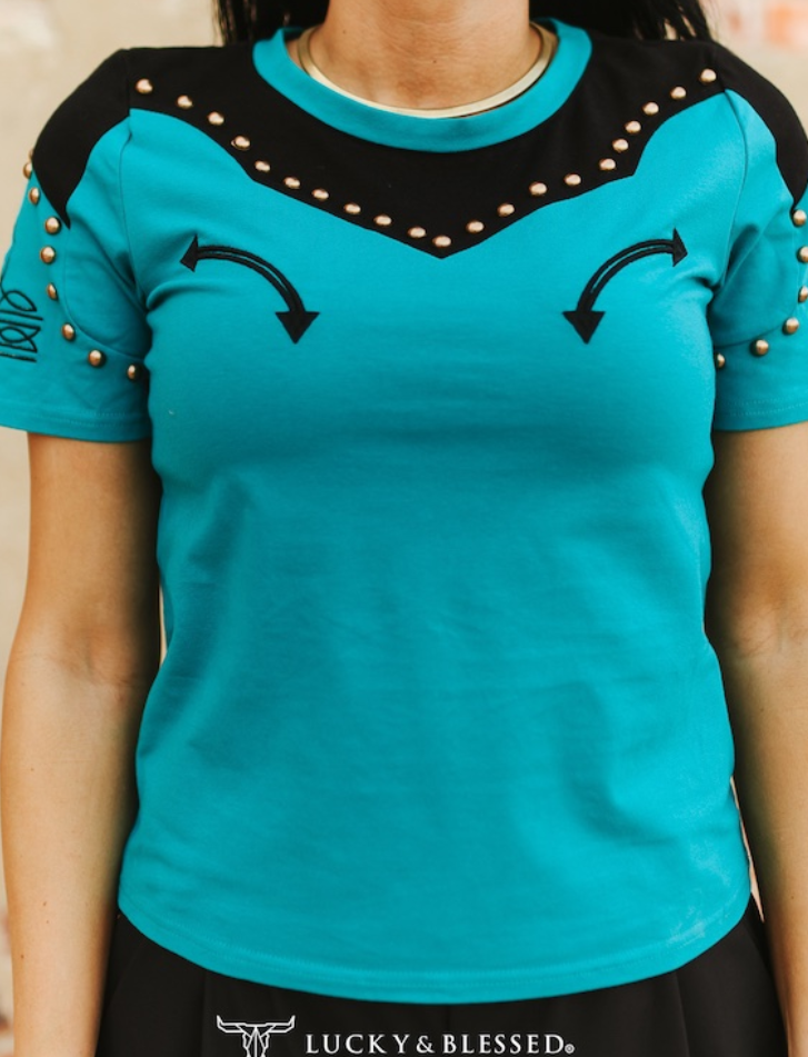 LB Teal Western Stud Top
