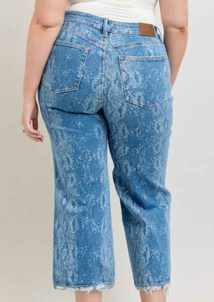 JB Snake Print Wide Leg Ankle Jeans