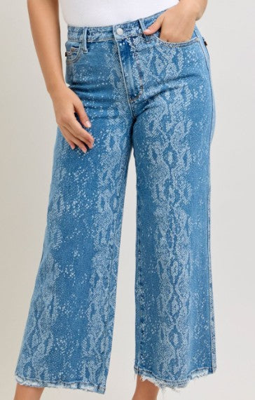 JB Snake Print Wide Leg Ankle Jeans
