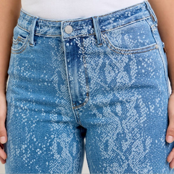 JB Snake Print Wide Leg Ankle Jeans