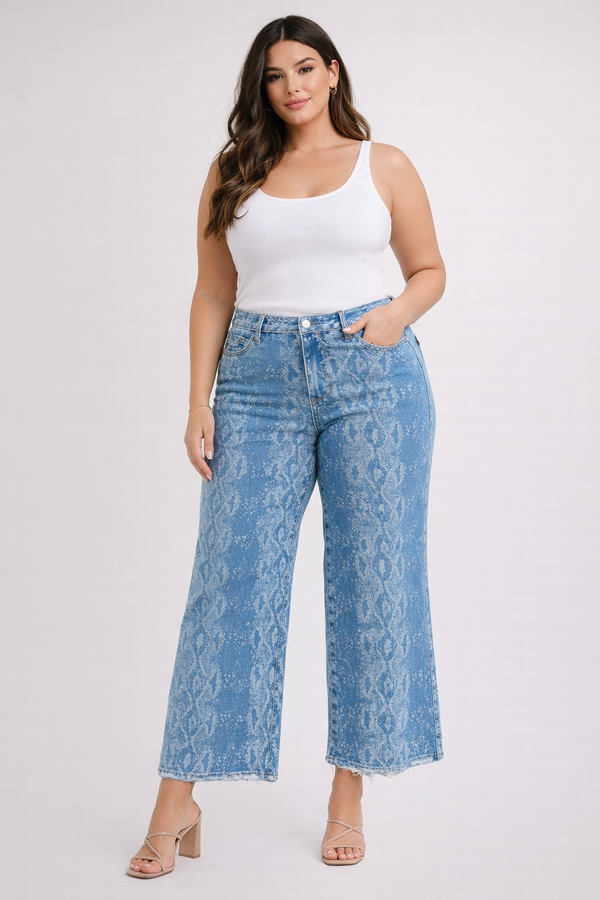JB Snake Print Wide Leg Ankle Jeans
