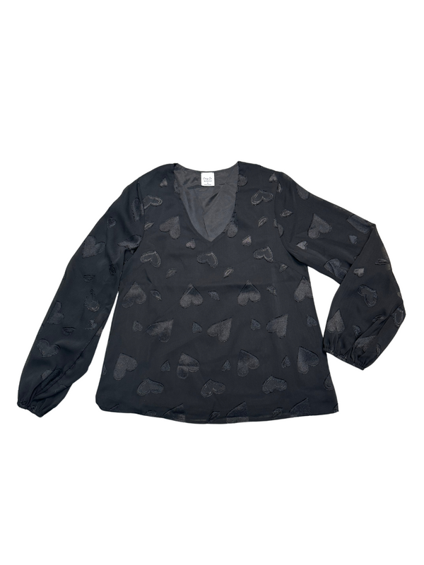 Black Long Sleeve Blouse with Hearts