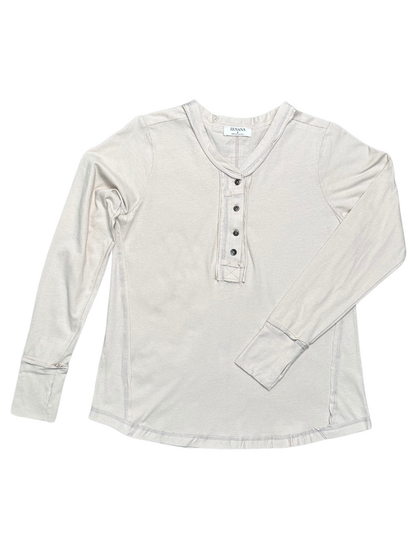 Button Closure Long Sleeve-Sand Beige