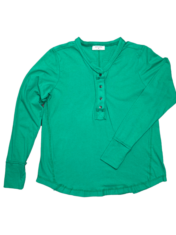 Button Closure Long Sleeve-Kelly Green