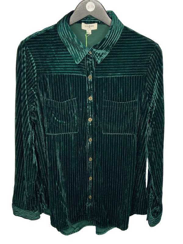 Stripe Textured Velvet Button-Down Shirt in Hunter Green