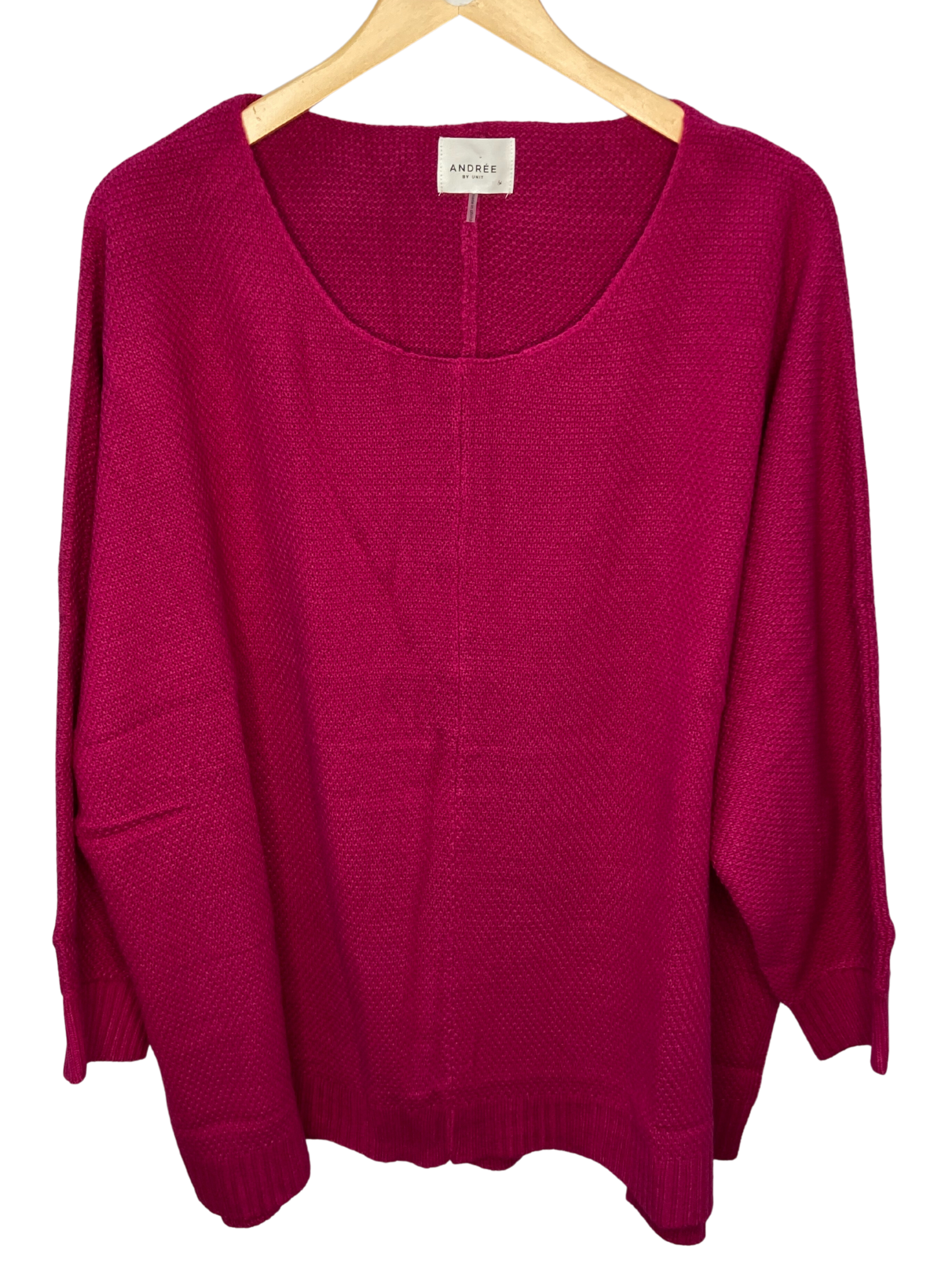 Boat Neckline Sweater with Dolman Sleeves In Magenta