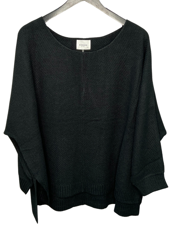 Boat Neckline Sweater with Dolman Sleeves In Black