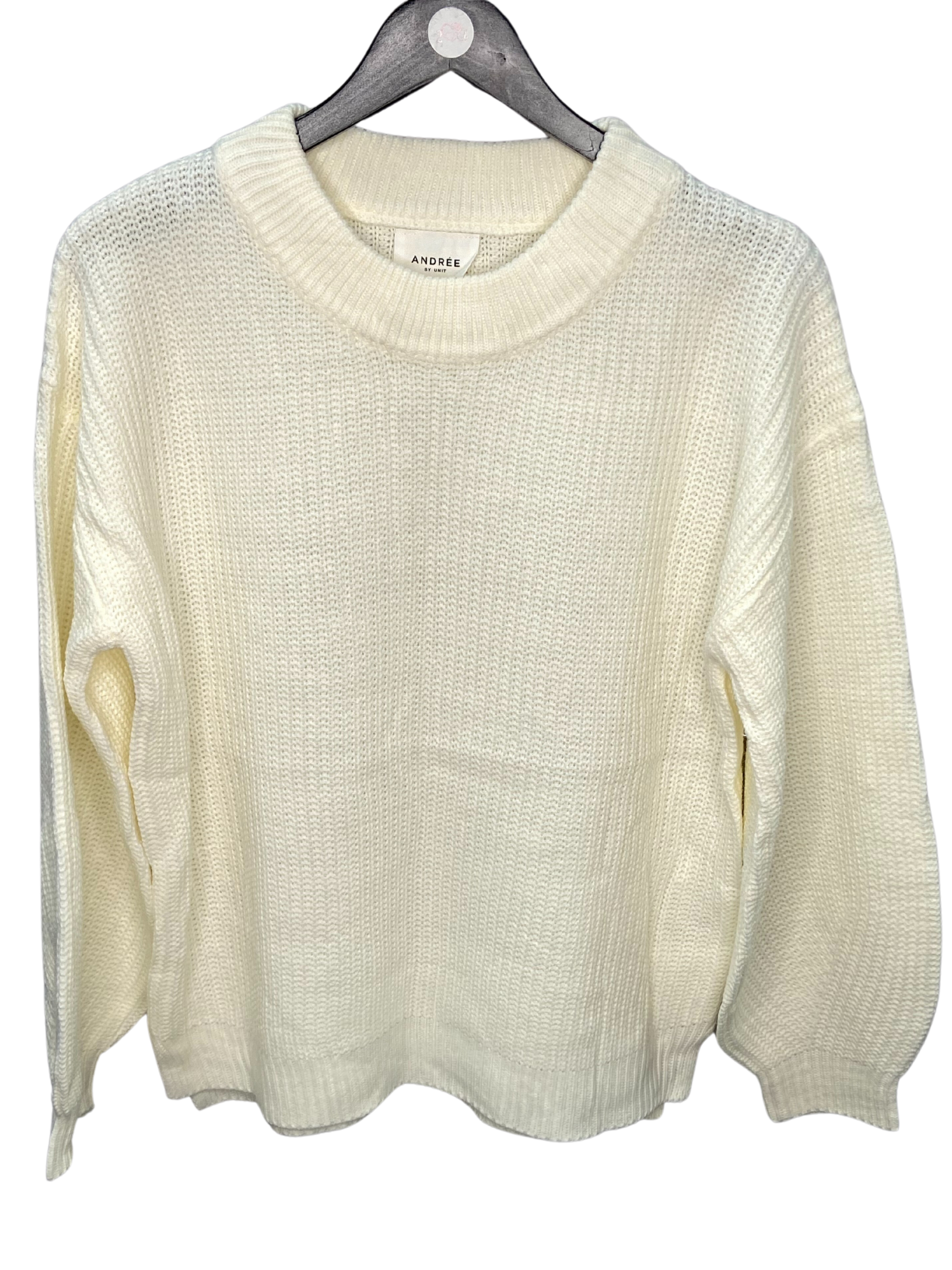 Round Neckline Sweater with Balloon Sleeves in Ivory