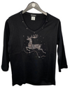 Reindeer V-Neck Black 3/4 Sleeve Shirt