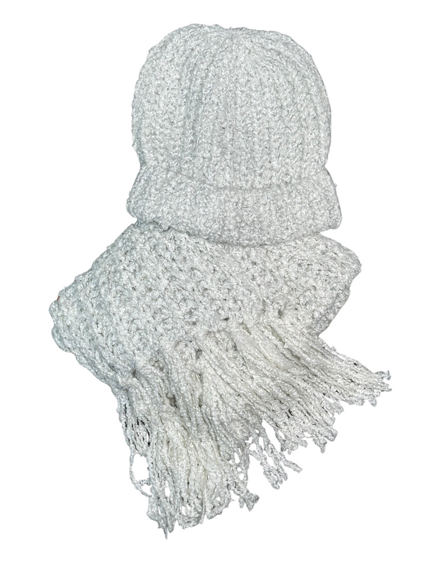 White Scarf and Hat Set