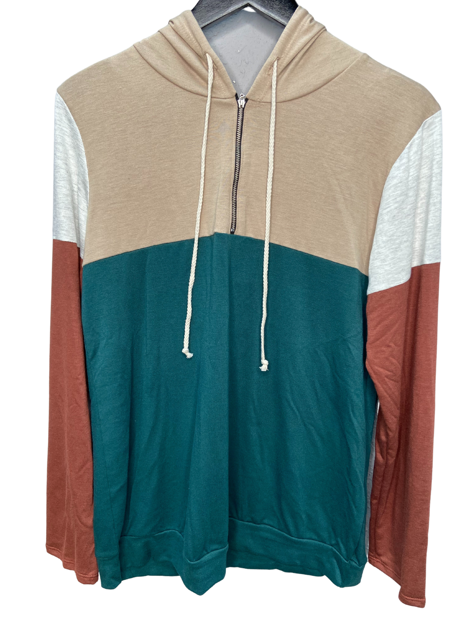 Forest Green and Tan 1/3 Zippered Hoodie