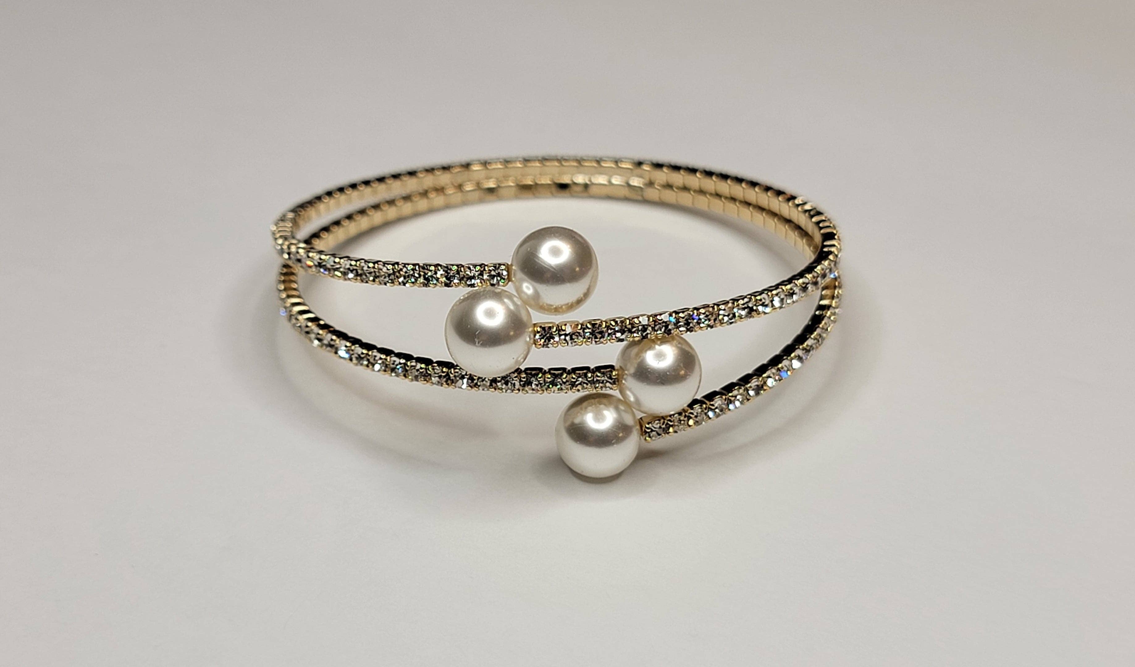 Faux Pearl & Rhinestone Bracelet in Silver