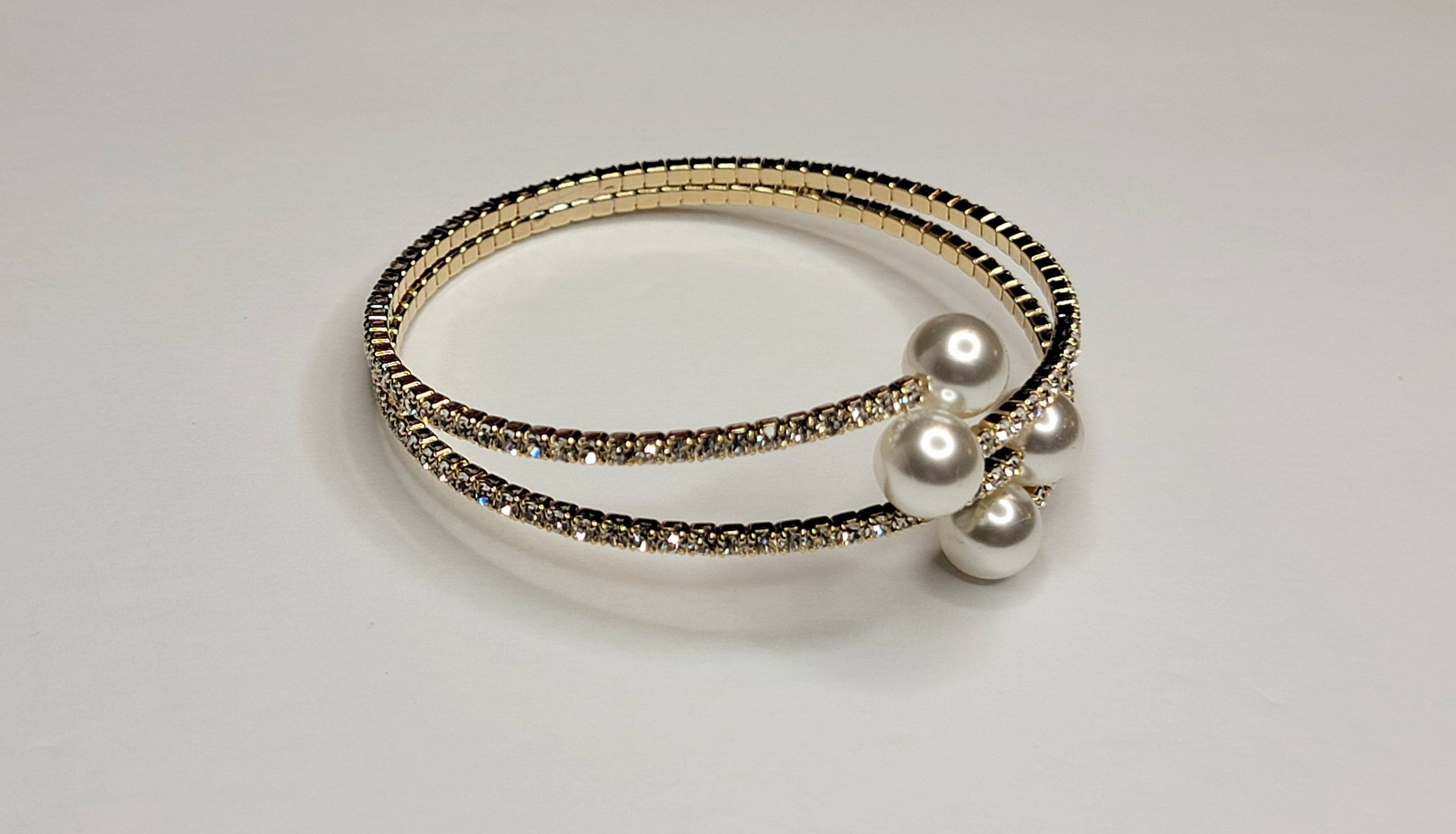 Faux Pearl & Rhinestone Bracelet in Silver