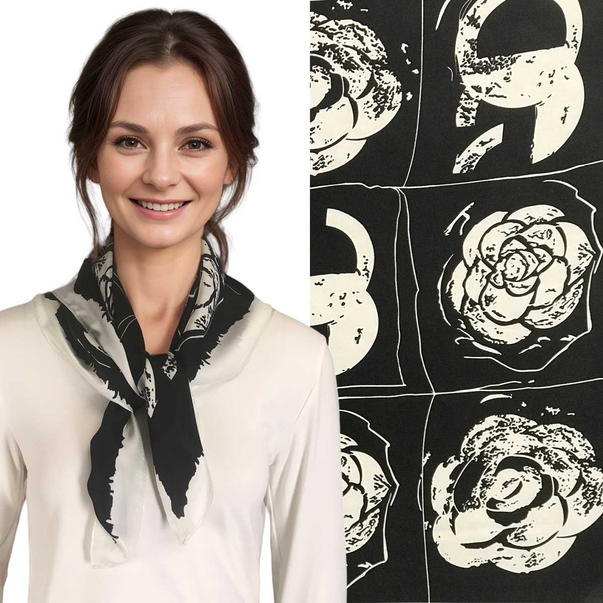 White & Black Floral Scarf