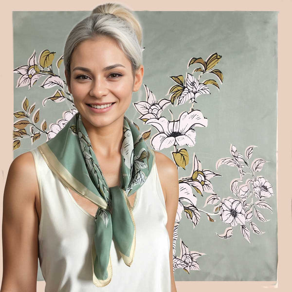 Sage and Gold Floral Scarf