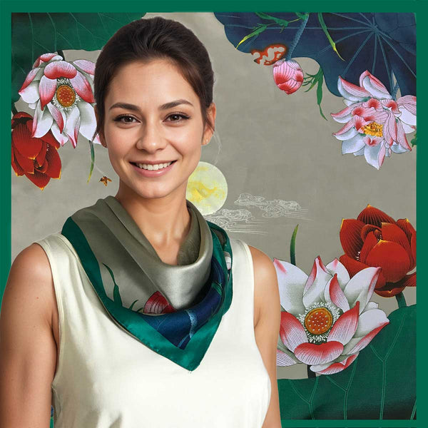 Emerald and Champagne Floral Scarf