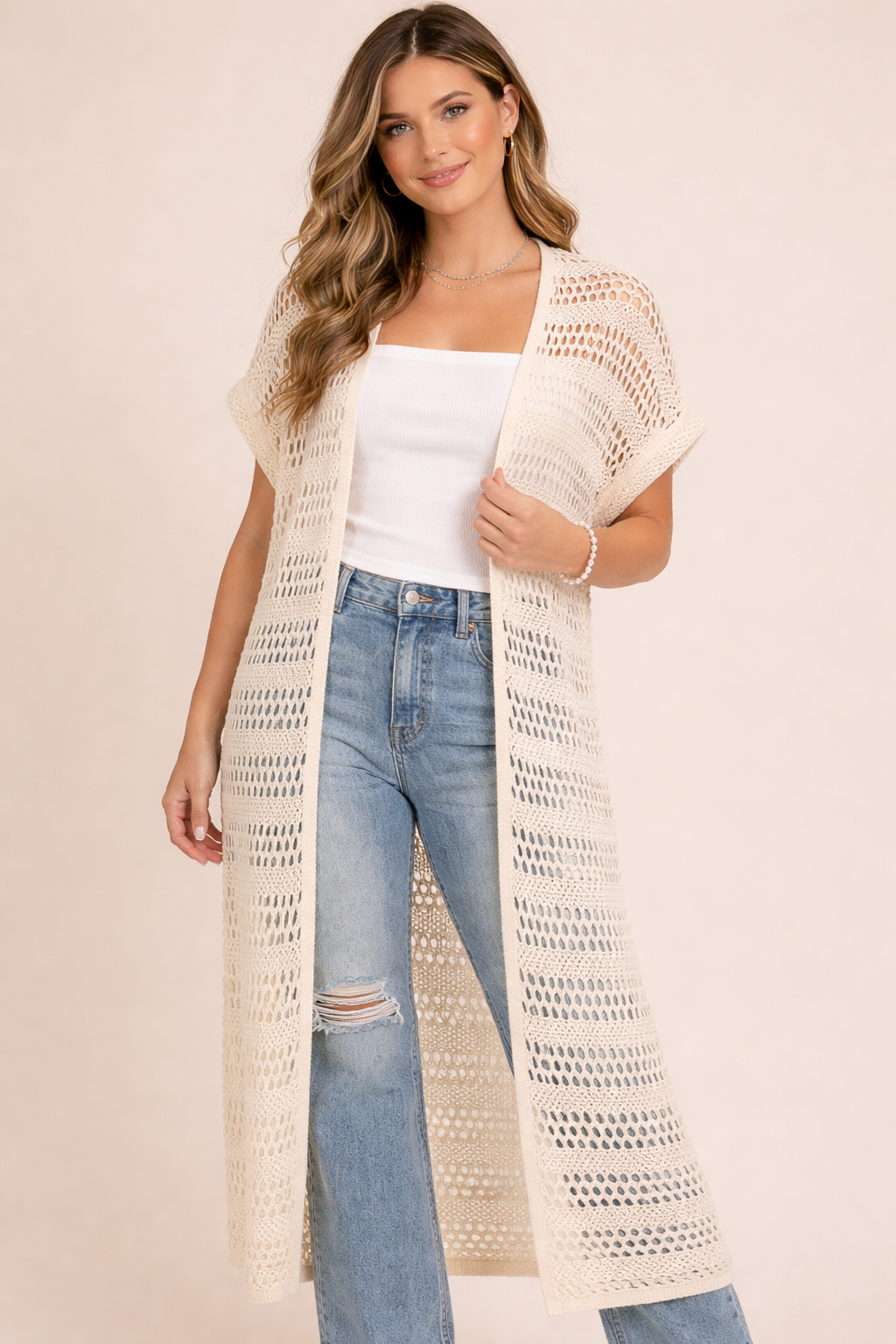 CC Short Sleeve Cream Cardigan