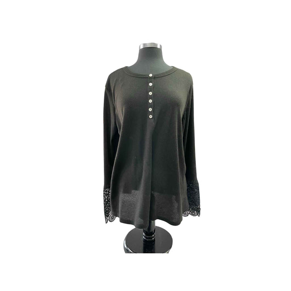 Black Button Up Top With Lace Sleeves