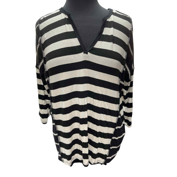 Black And White Striped V-Neck Top