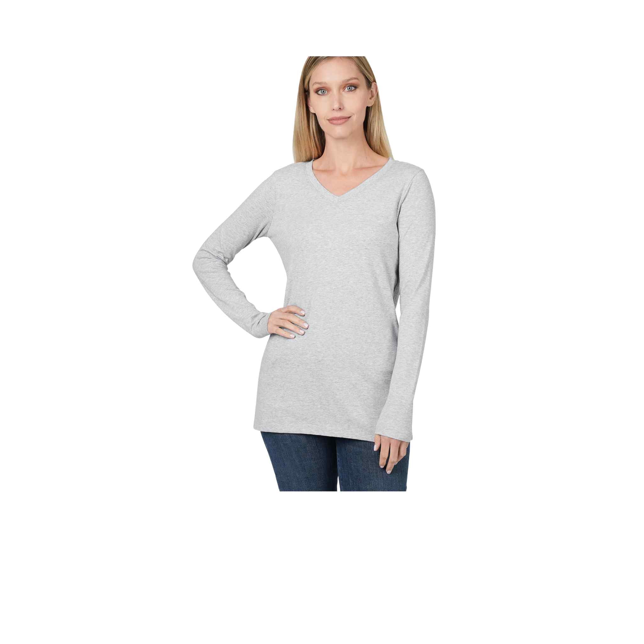 Cotton V-Neck Long Sleeve T-Shirt