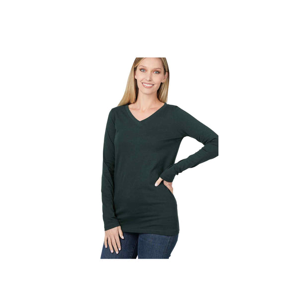 Cotton V-Neck Long Sleeve T-Shirt