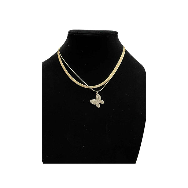 Double Chain Necklace With Butterfly Charm