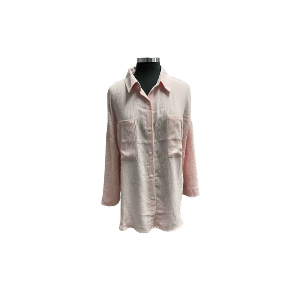 Fold Up Sleeve Button Down Blouse