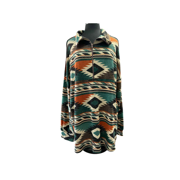 Green Color Block Aztec Print Top