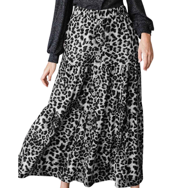 Grey Leopard Maxi Skirt