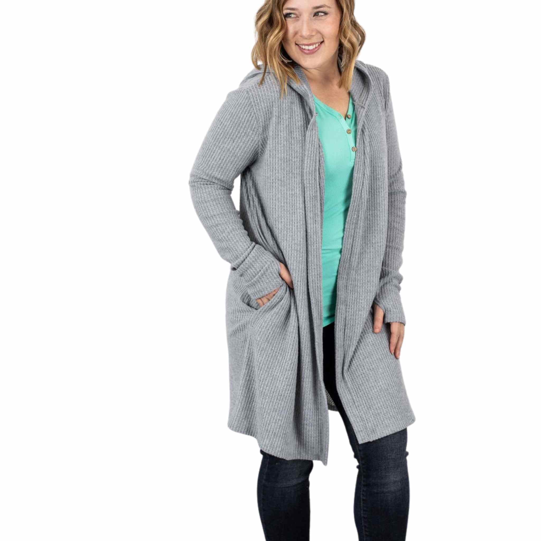 Hooded Waffle Cardigan