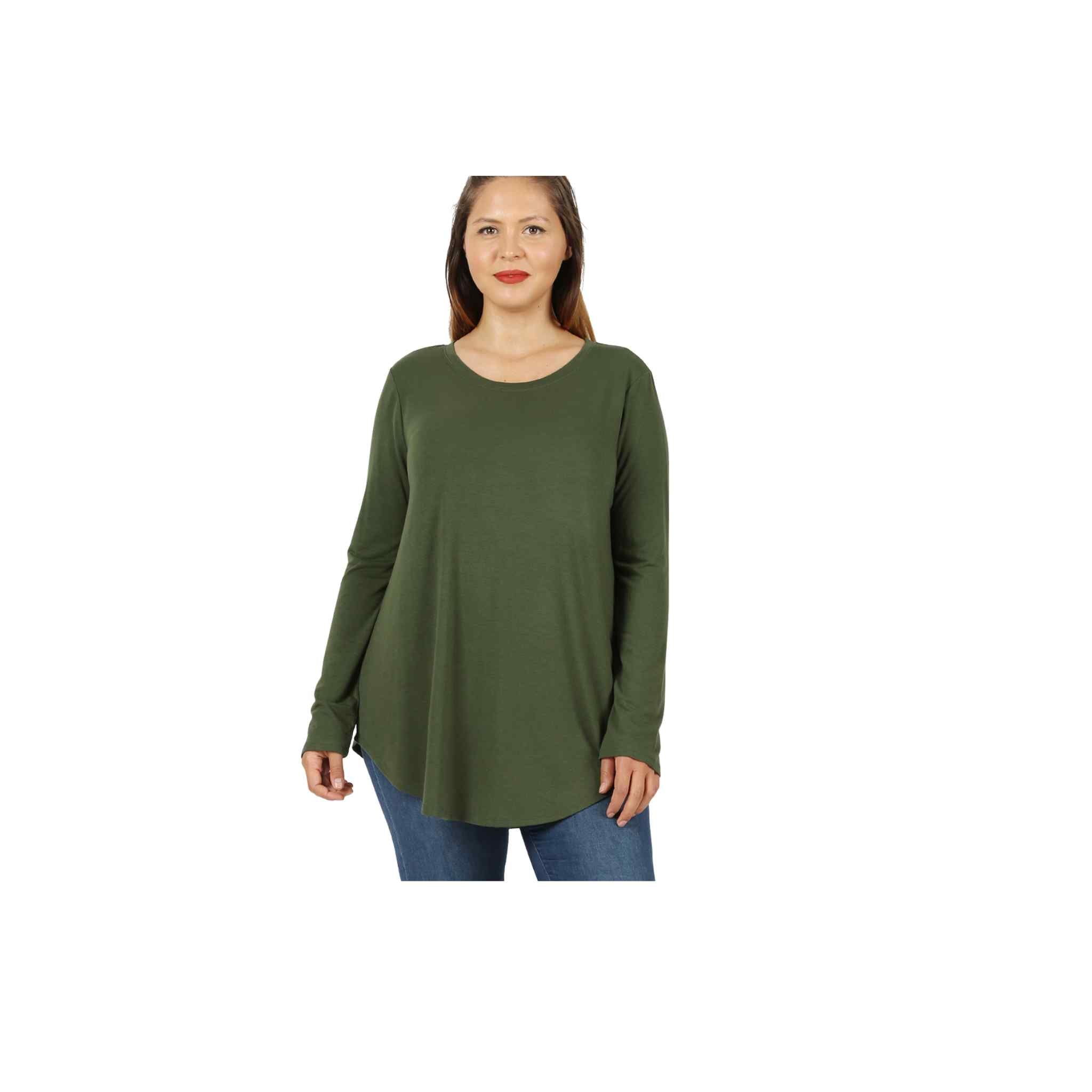 Long Sleeve Round Hem Neck Top