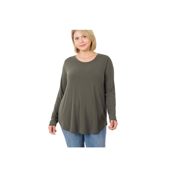 Long Sleeve Round Hem Neck Top