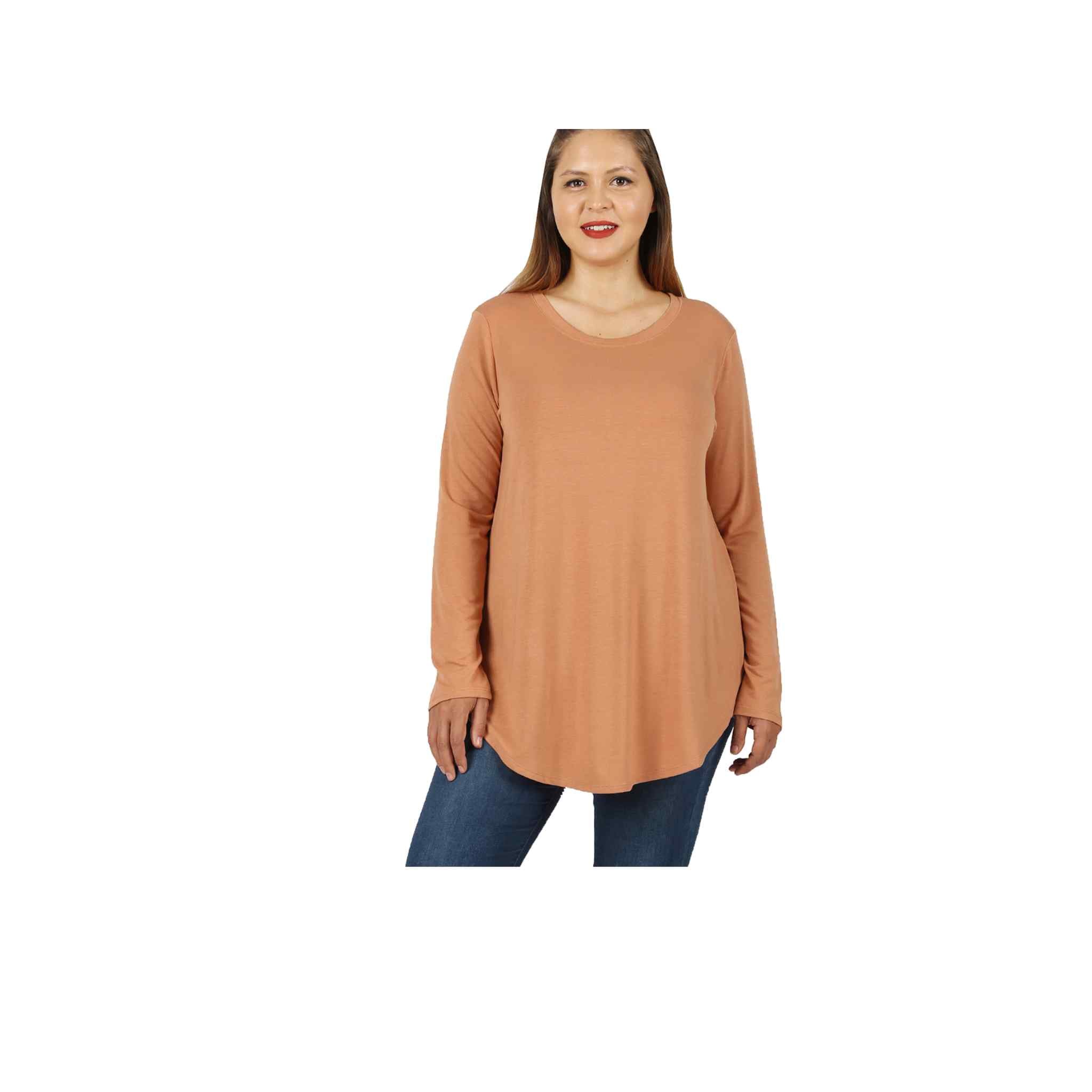 Long Sleeve Round Hem Neck Top