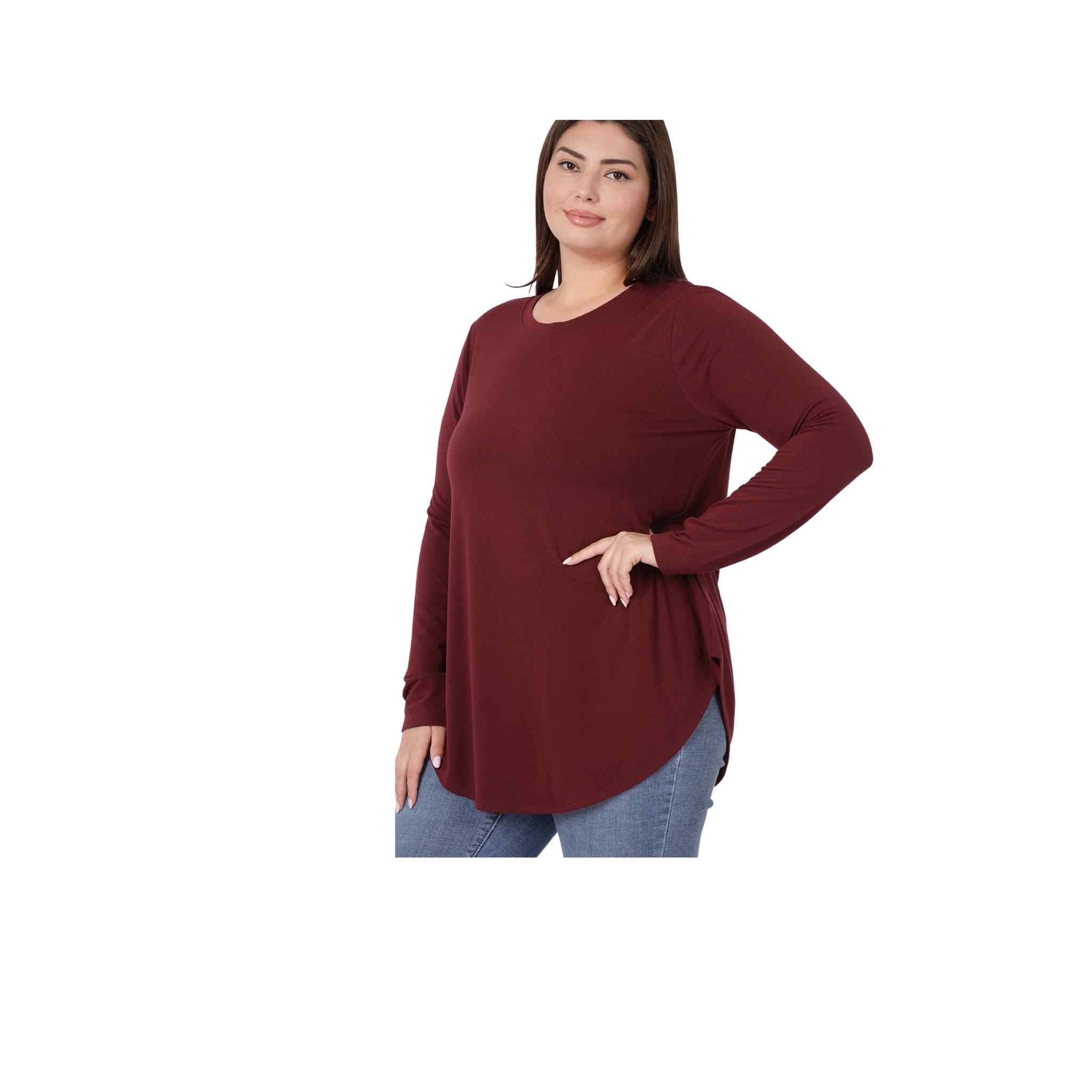 Long Sleeve Round Hem Neck Top