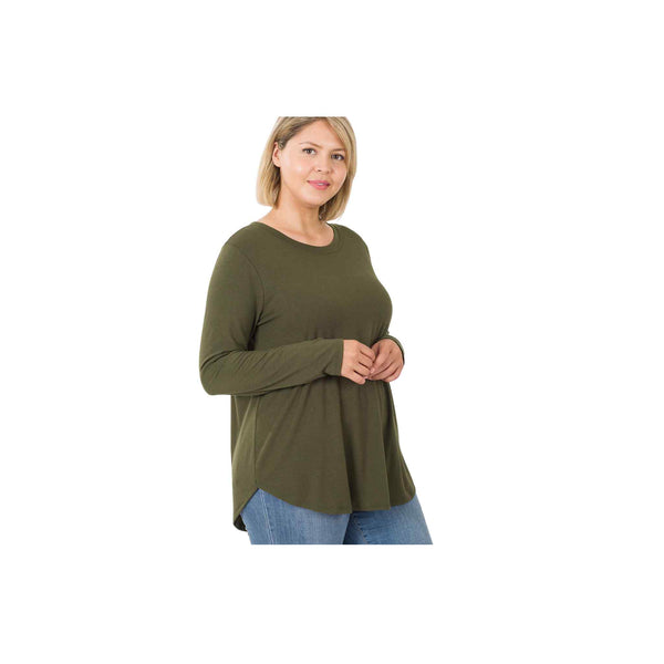 Long Sleeve Round Hem Neck Top