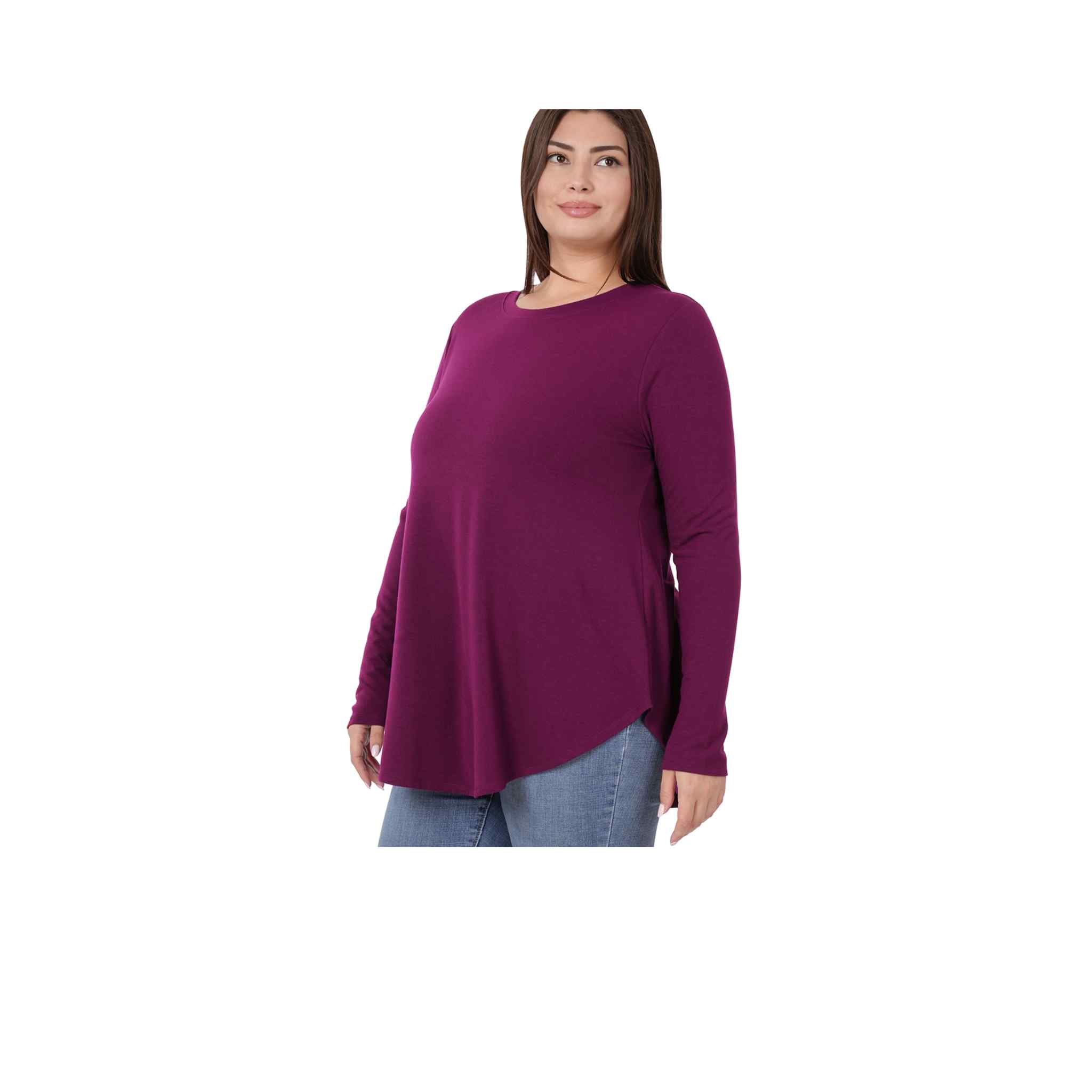 Long Sleeve Round Hem Neck Top