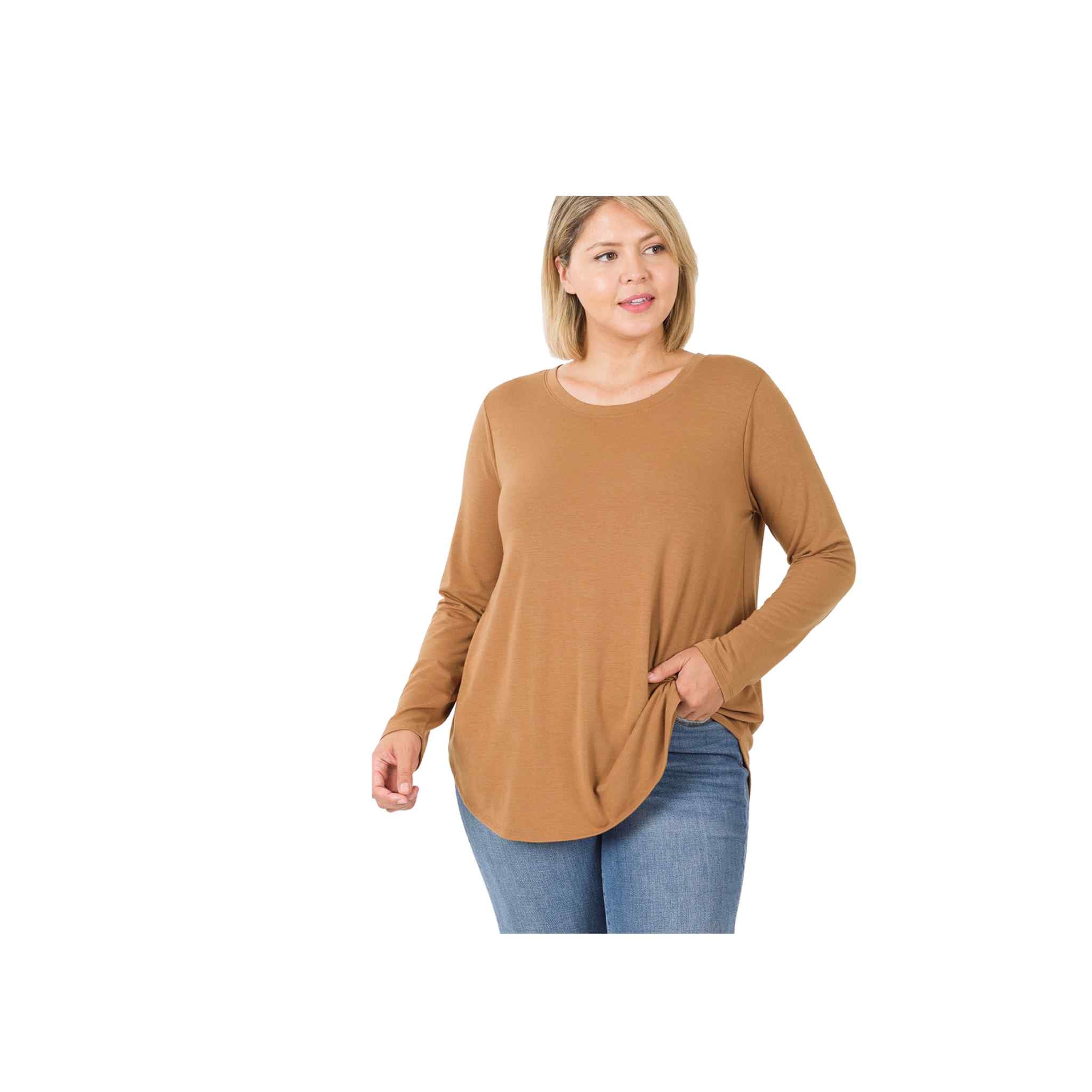 Long Sleeve Round Hem Neck Top