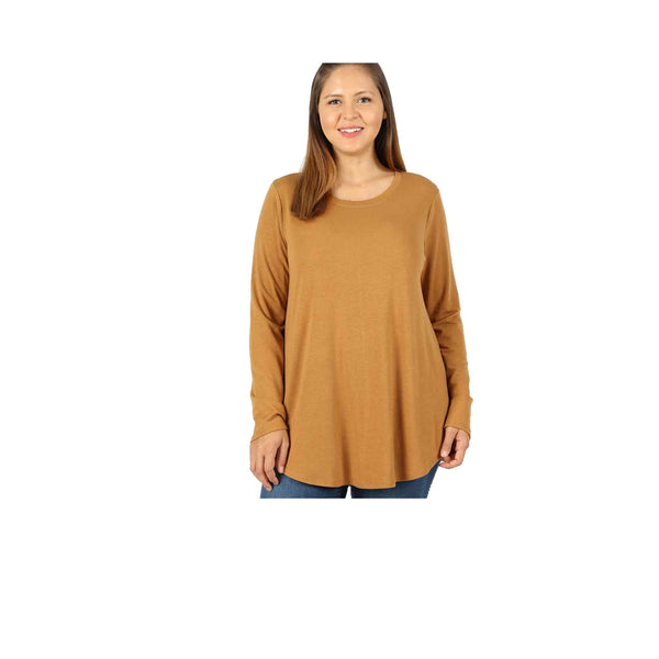 Long Sleeve Round Hem Neck Top