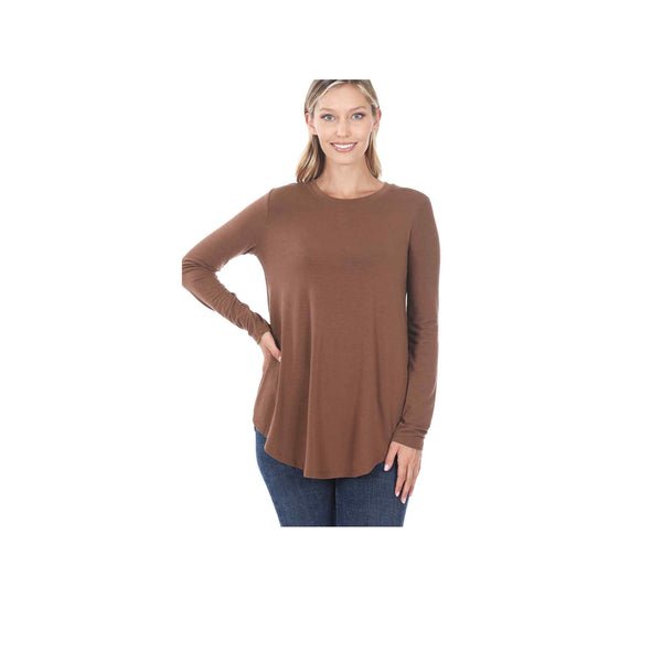 Long Sleeve Round Hem Neck Top