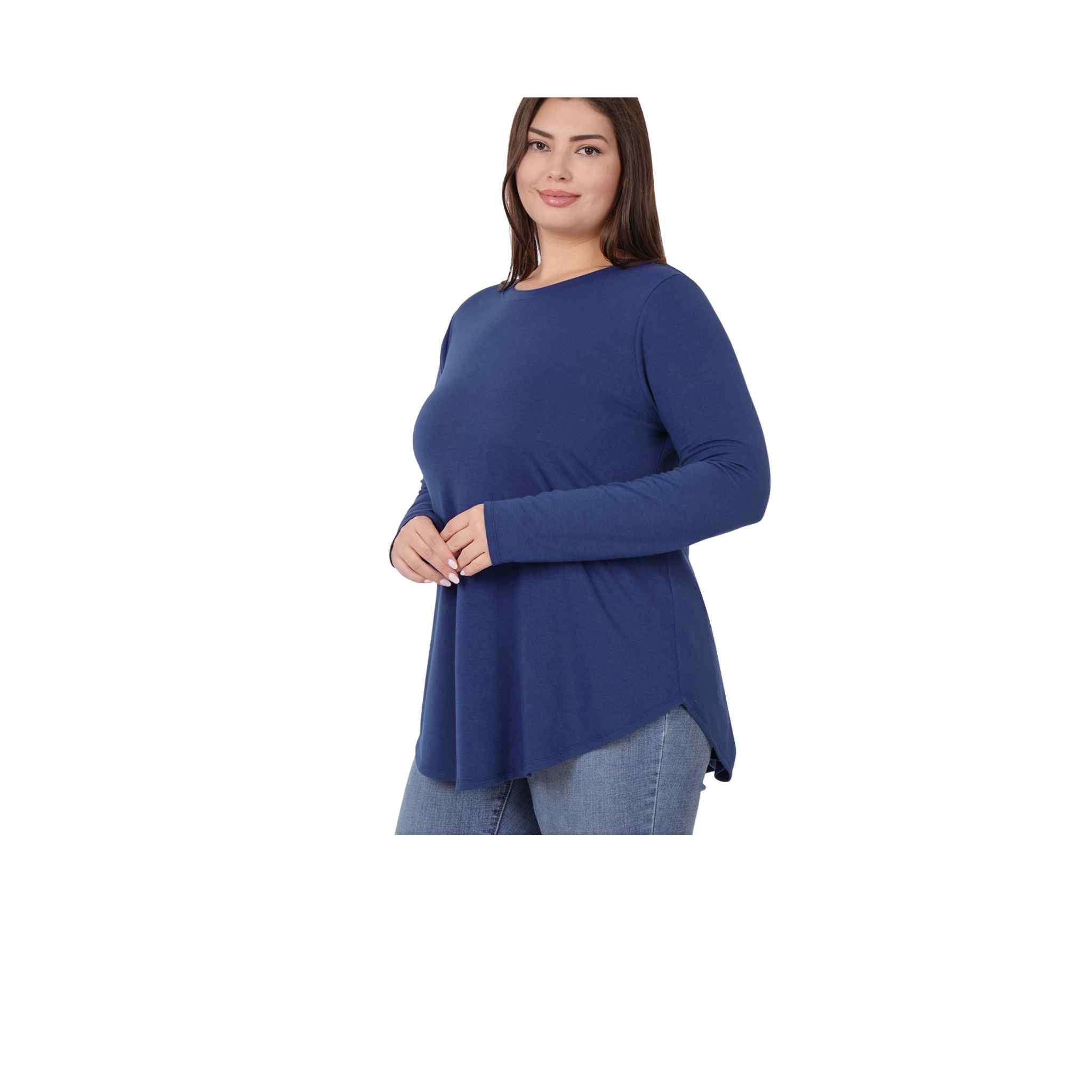 Long Sleeve Round Hem Neck Top