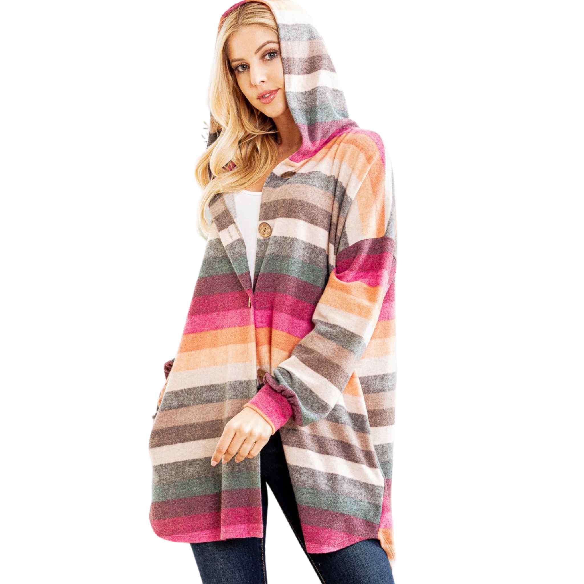 Multi Color Hooded Cardigan