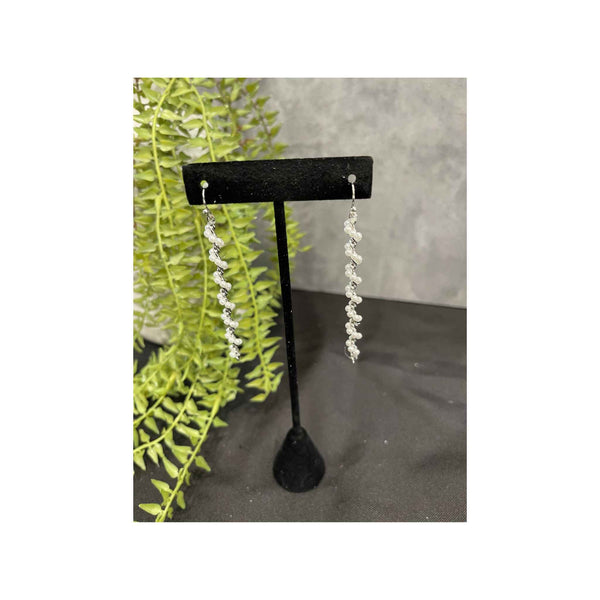 Silver & Pearl Vertical Twist Dangle Earrings