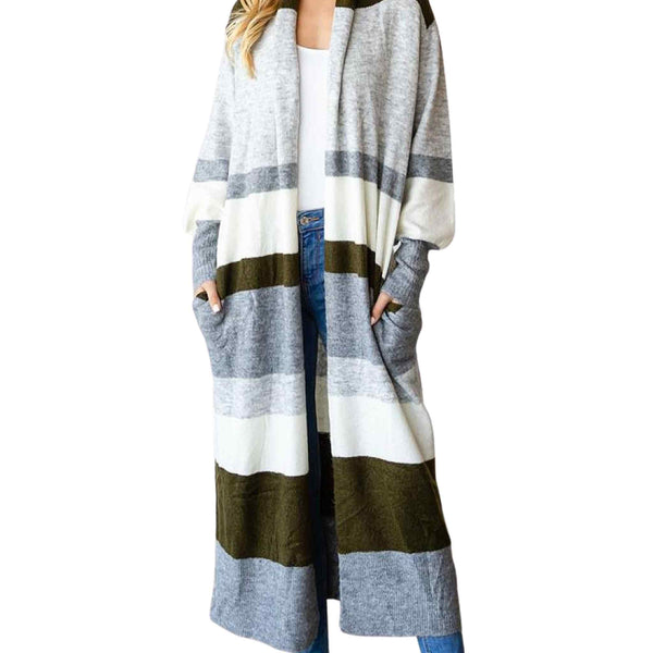 Striped Extra Long Cardigan