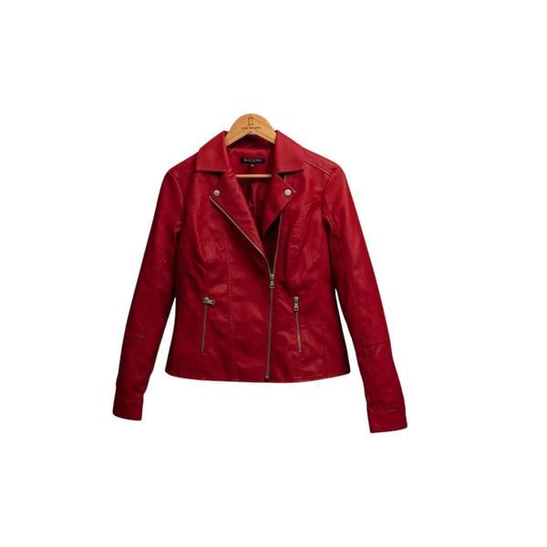 Vegan Leather Red Moto Jacket