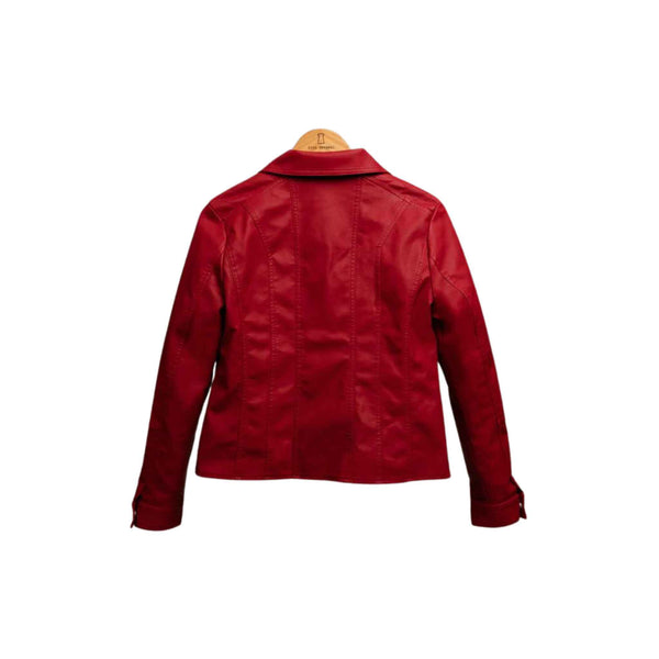 Vegan Leather Red Moto Jacket